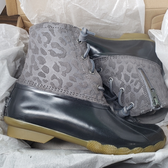 Sperry Saltwater Cheetah Gray Women's Duck Boots Size 7.5 - Picture 7 of 12
